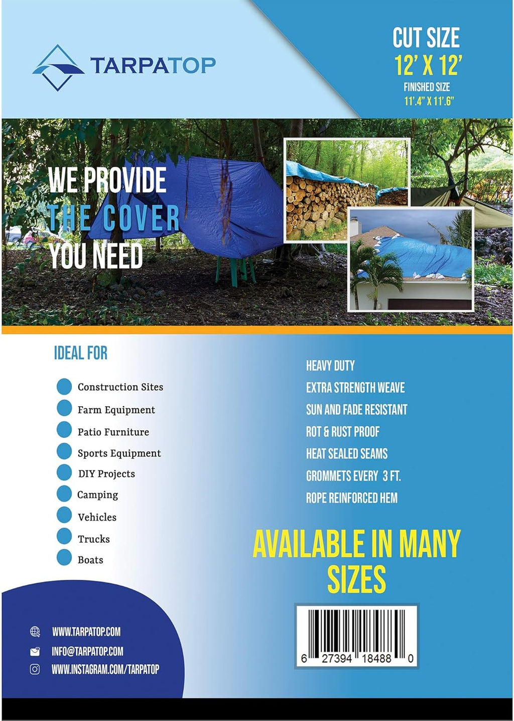 30X40 Waterproof Multi-Purpose Poly Tarp Blue A194