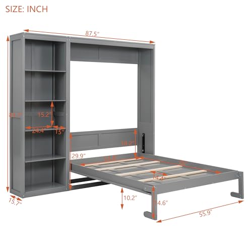 White Full Size Murphy Bed with Storage Shelves I93290