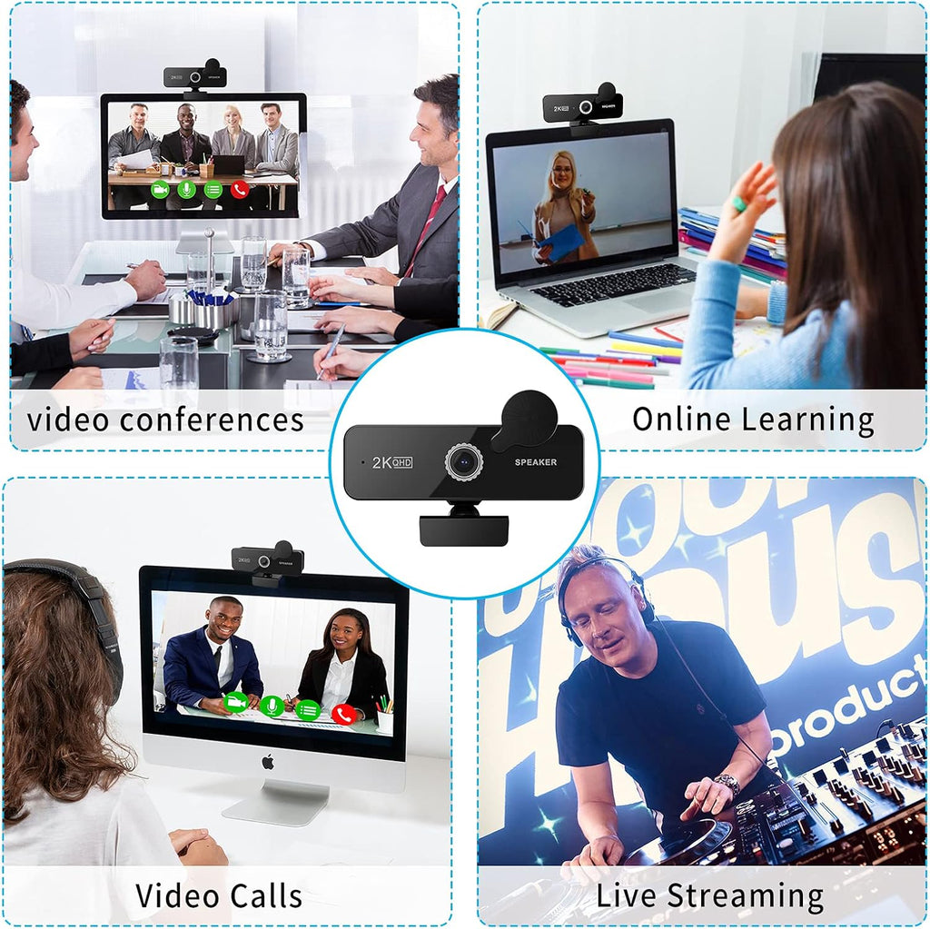 2K QHD USB Webcam with Dual Microphones and Two Speakers T427096