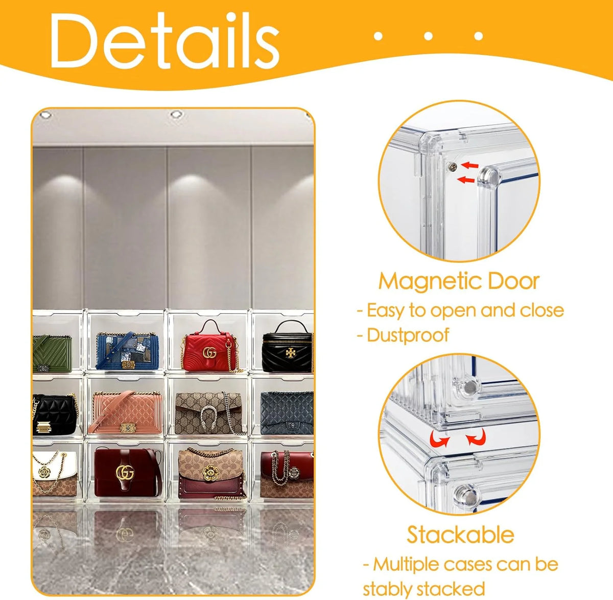 Clear Acrylic Handbag Storage Organizer Box with Magnetic Door X288