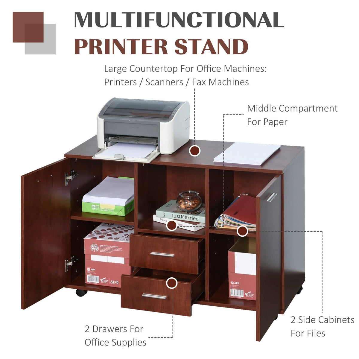 Printer Stand with Casters Mobile File Cabinet I542