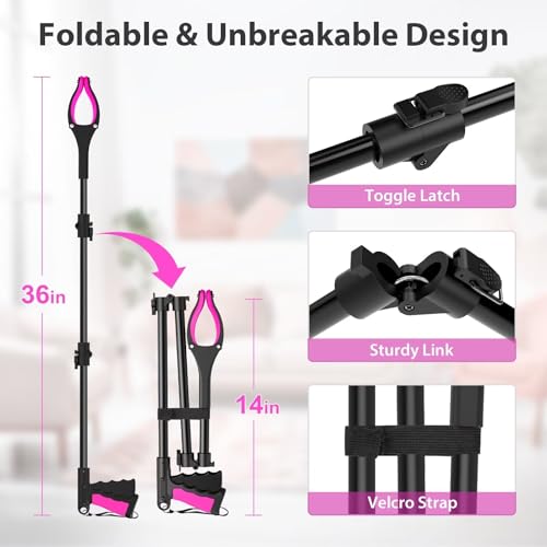 Pink Foldable Reacher Grabber Tool with 360° Rotating Jaw D2441