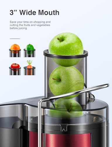 800W Centrifugal Juicer Extractor with Wide Mouth 3” Feed Chute, Stainless Steel, Black D2698