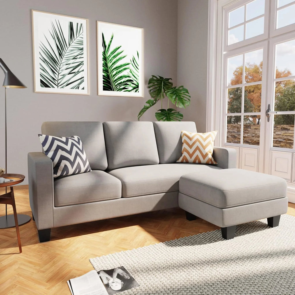 Light Gray Convertible Sectional Sofa with Ottoman H465