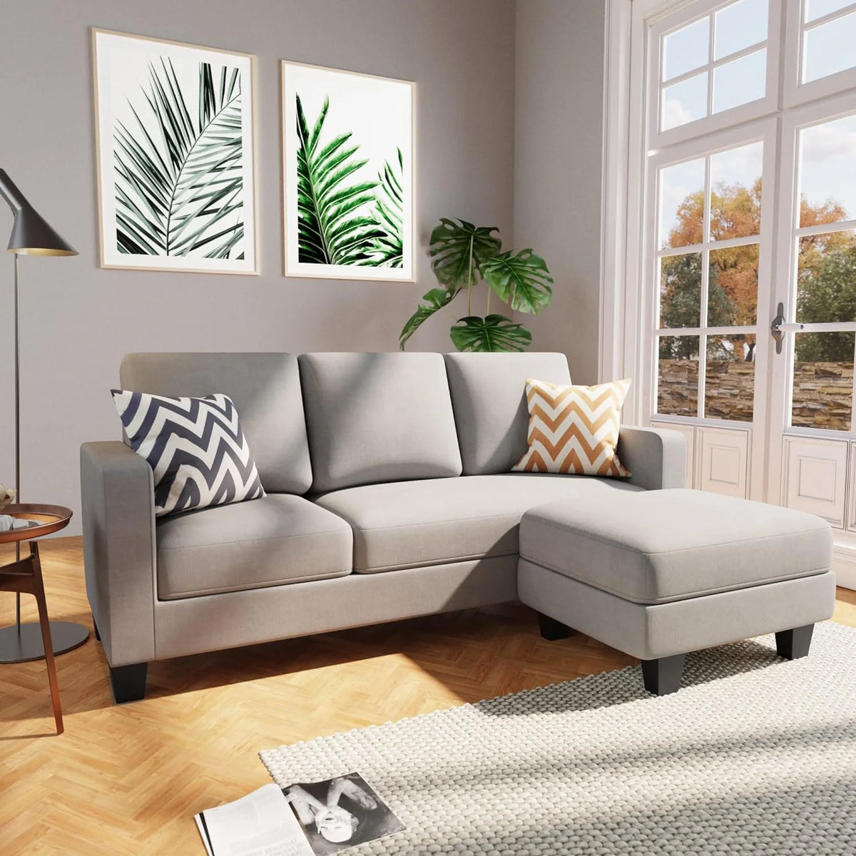 Light Gray Convertible Sectional Sofa with Ottoman H465
