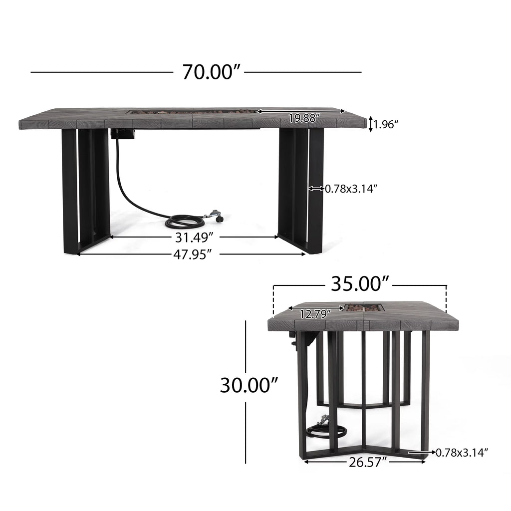Lightweight Concrete Outdoor Fire Pit Dining Table 40,000 BTU E205