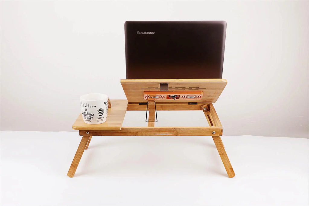 Bamboo Laptop Desk Table with Cooling Fan and Drawer X1300