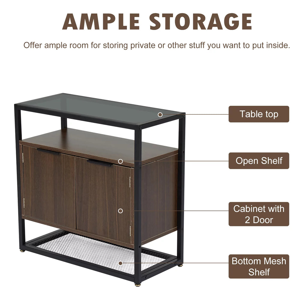 Industrial Floor Storage Cabinet with Glass Table Top F6781