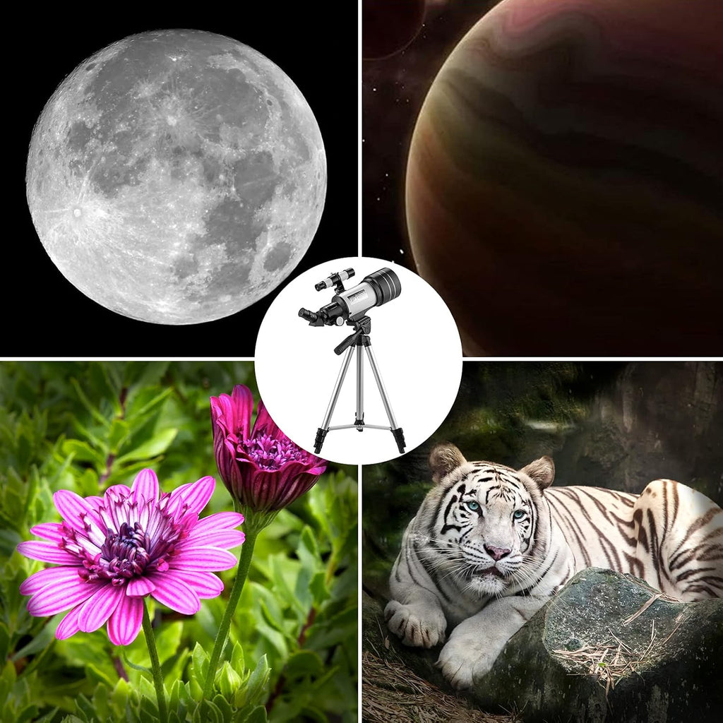 70mm Aperture 300mm Focal Length Refractor Telescope with Adjustable Tripod Stand I7389
