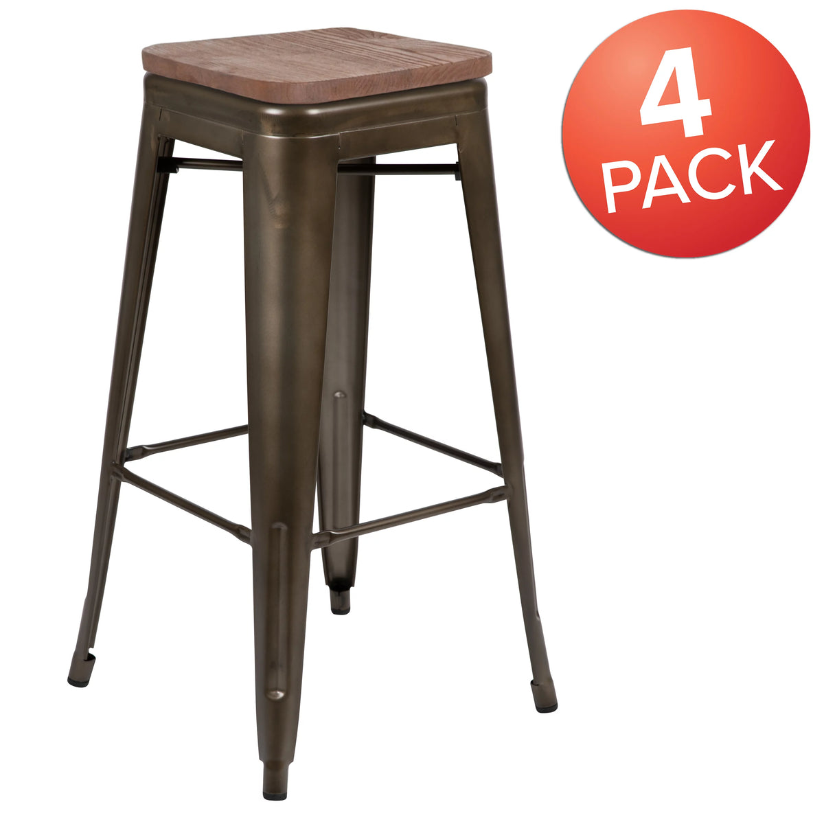 Set of Four 30 Inch Green Metal Backless Bar Stools H183