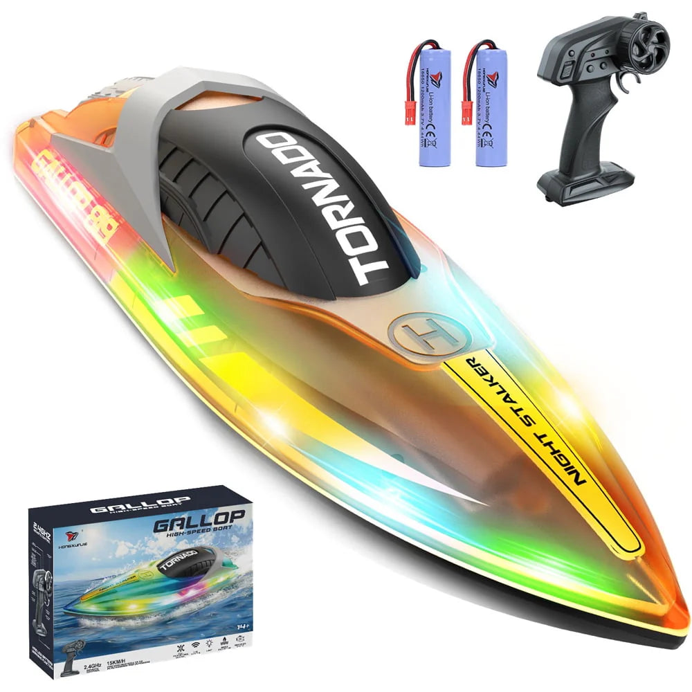 Remote Control Boat with LED Lights, 2 Rechargeable Battery D3268