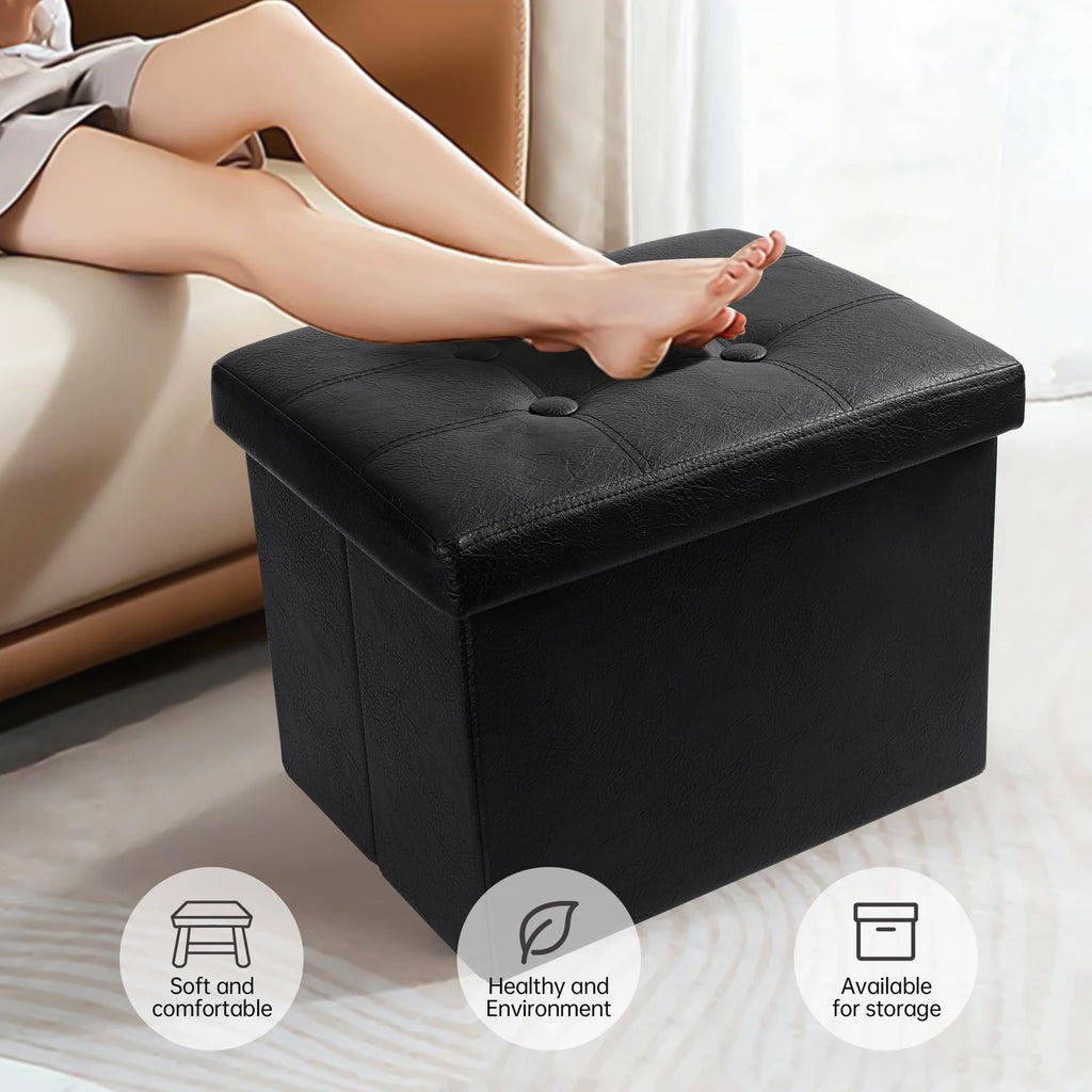 Black Folding Storage Ottoman with Padded Seat 17IN P492177