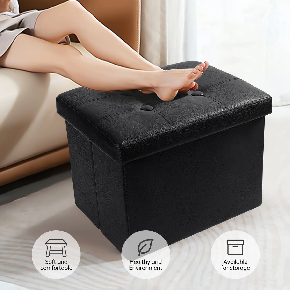 Black Folding Storage Ottoman with Padded Seat 17IN P492177