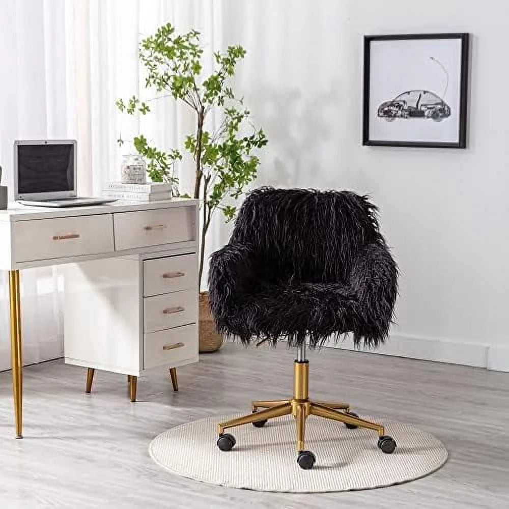 Fluffy Faux Fur Swivel Desk Chair with Wheels R7501
