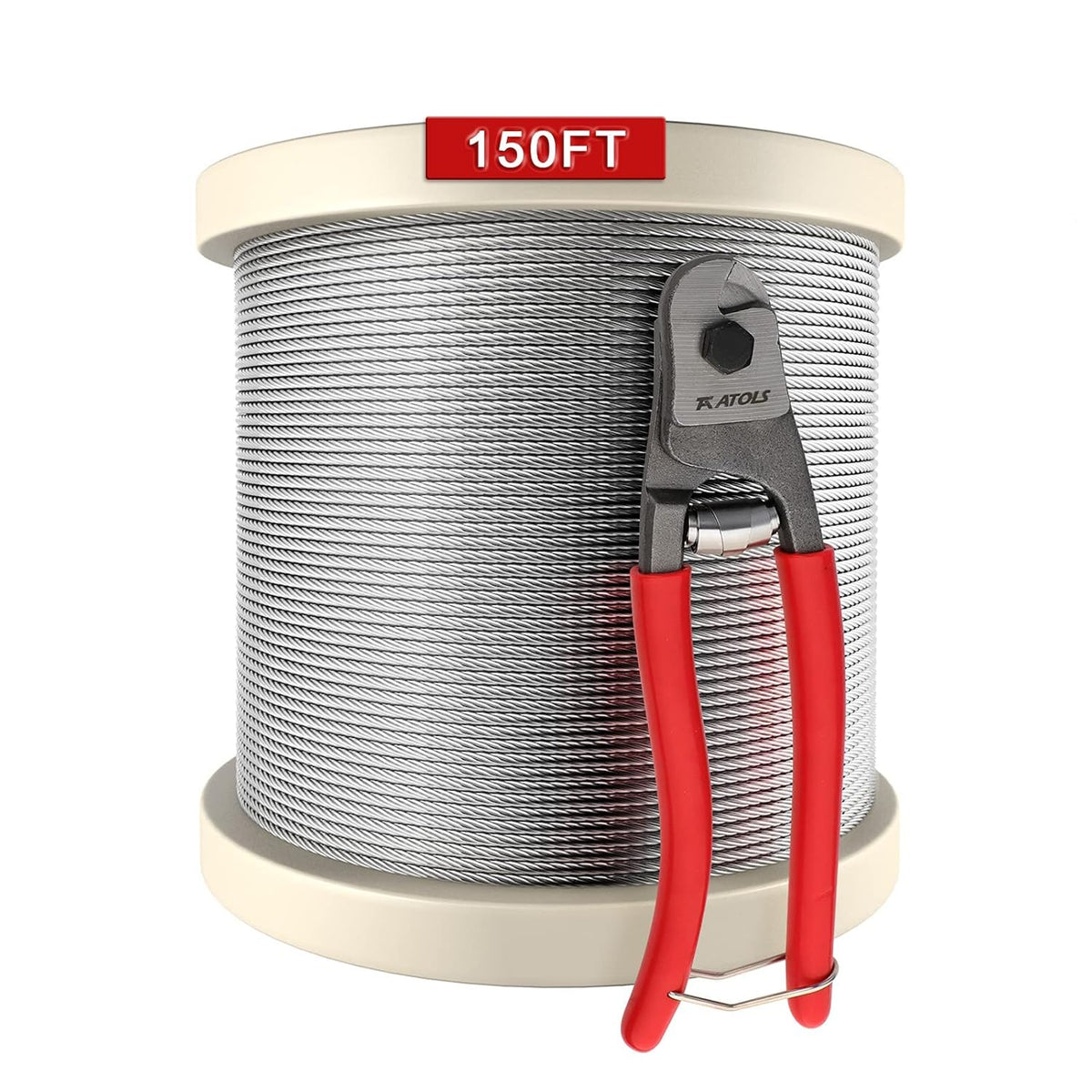 1/8 T316 Stainless Steel Cable with Cutter, 150FT Wire Rope, 7x7 Strands, Pack of 2 B5861