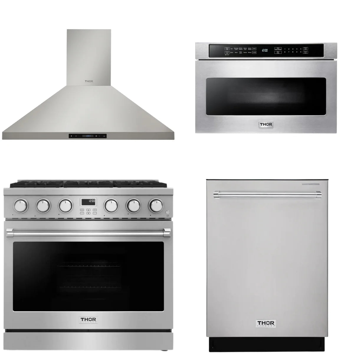36 Gas Range, Range Hood, Dishwasher and Microwave O991