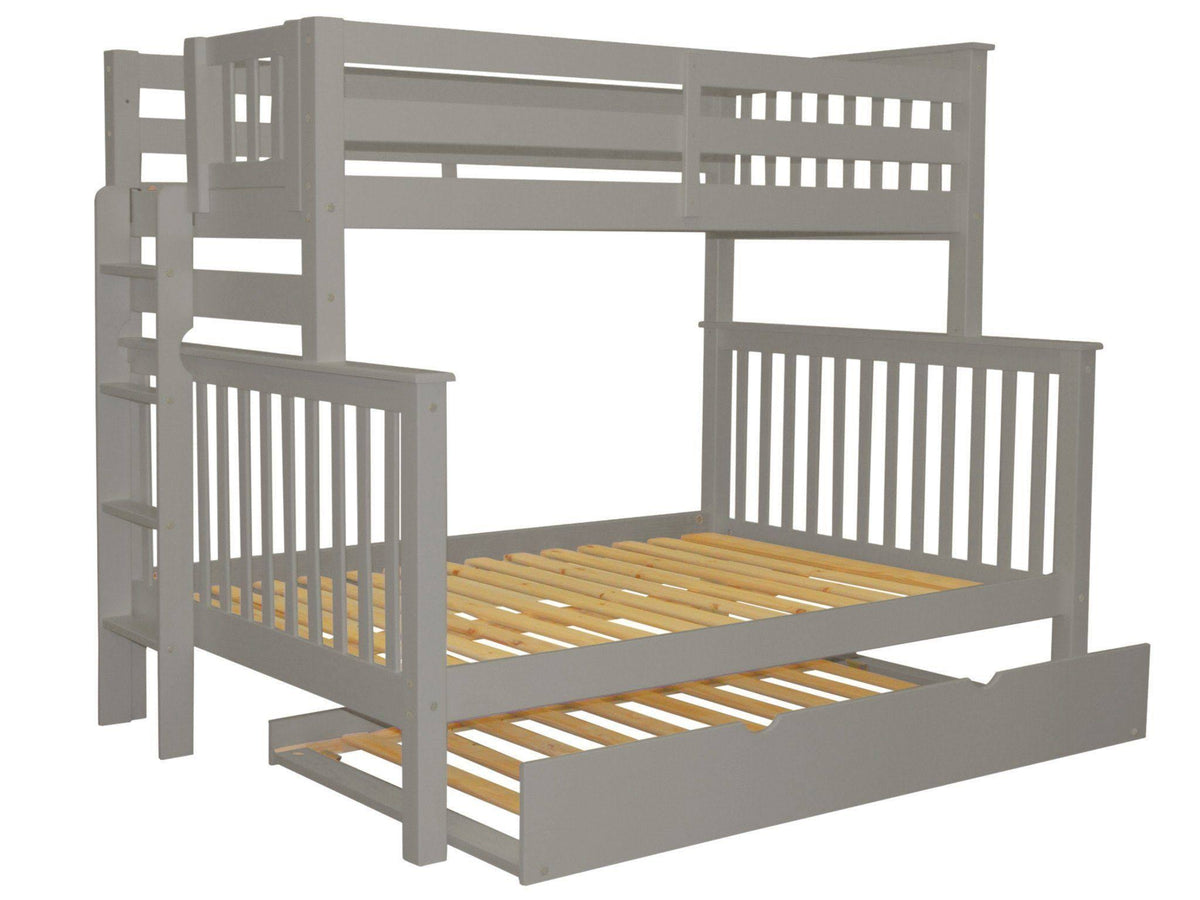 Gray Twin over Full Bunk Beds with End Ladder and Trundle E21827