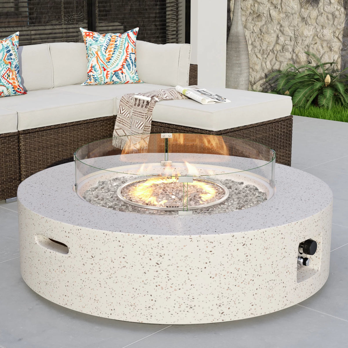 40.5-inch Round Propane Fire Pit Coffee Table V769