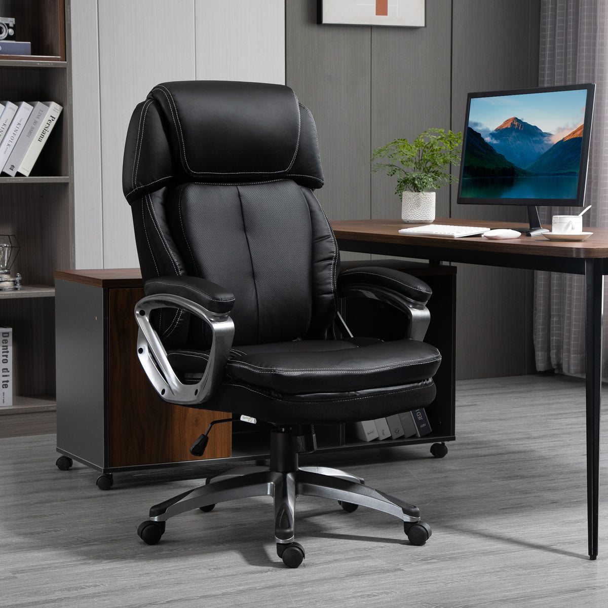 Black High Back Office Chair with Adjustable Height and Wheels D610972