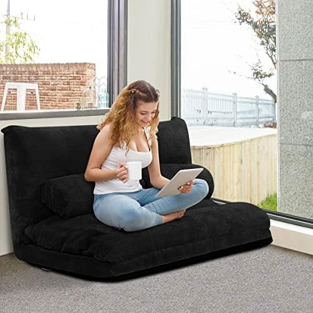 Beige 6-Position Adjustable Floor Sofa Couch with 2 Pillows O12767