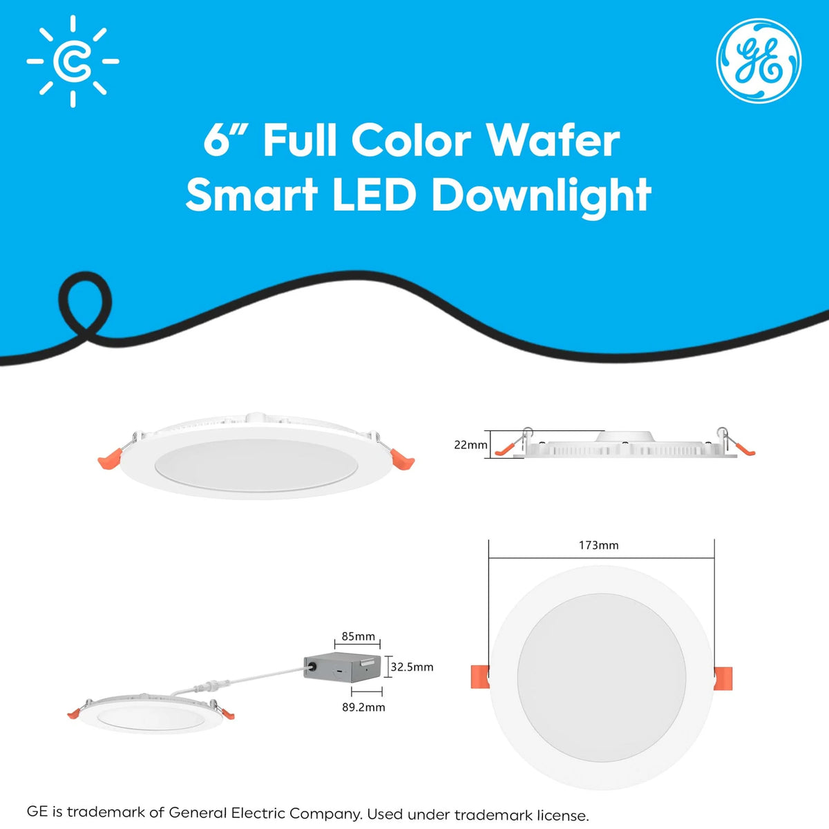 Smart LED Wafer Light, Color Changing 6in Indoor Downlight N998582