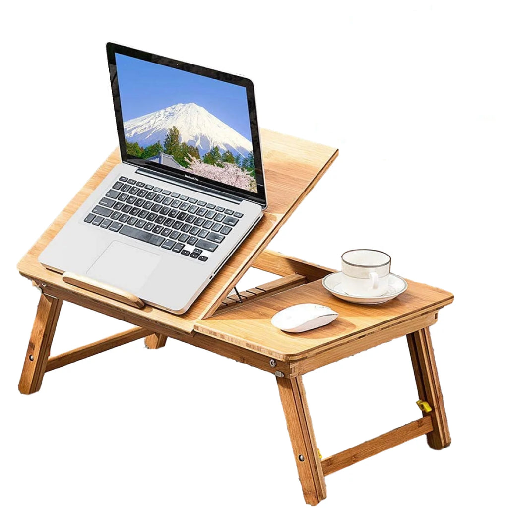 Bamboo Laptop Desk Table with Cooling Fan and Drawer X1300