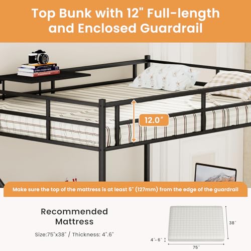 Black Full Size Loft Bed with L-Shaped Desk and Stairs X1305