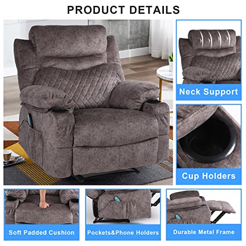 Oversized Grey Fabric Recliner with Massage and Heat X67856