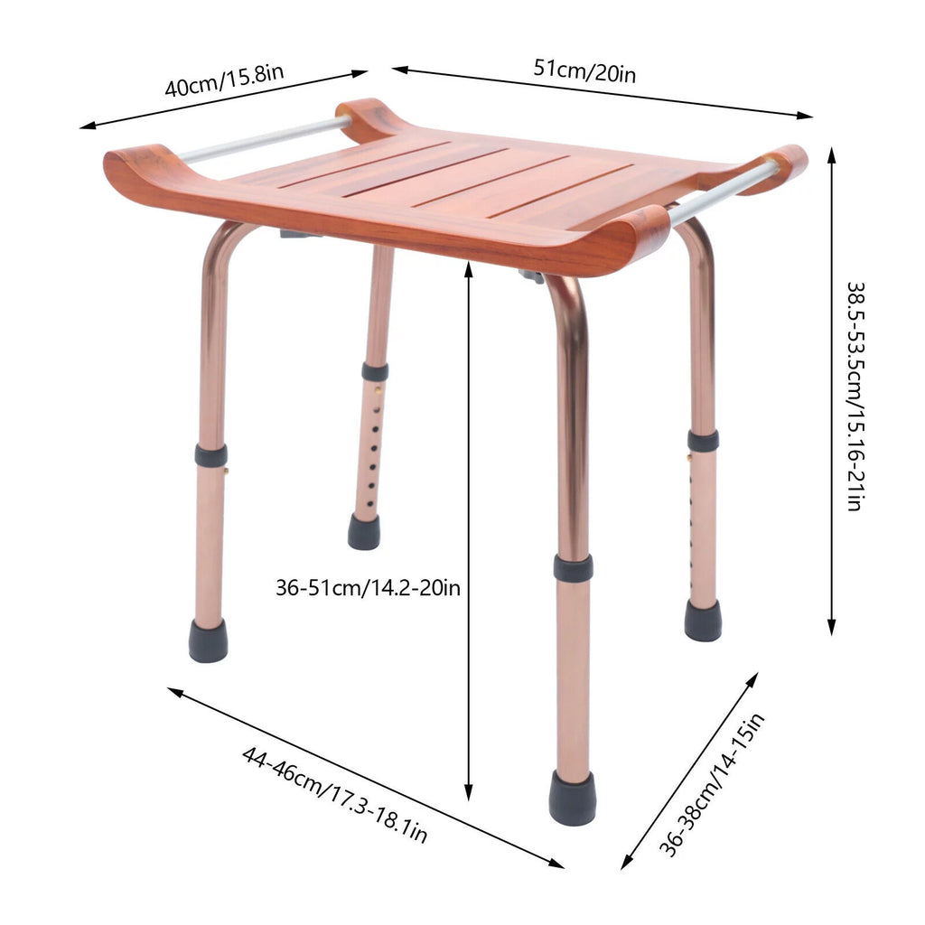 Teak Shower Stool Bathroom Bench Adjustable Non-Slip Y1657