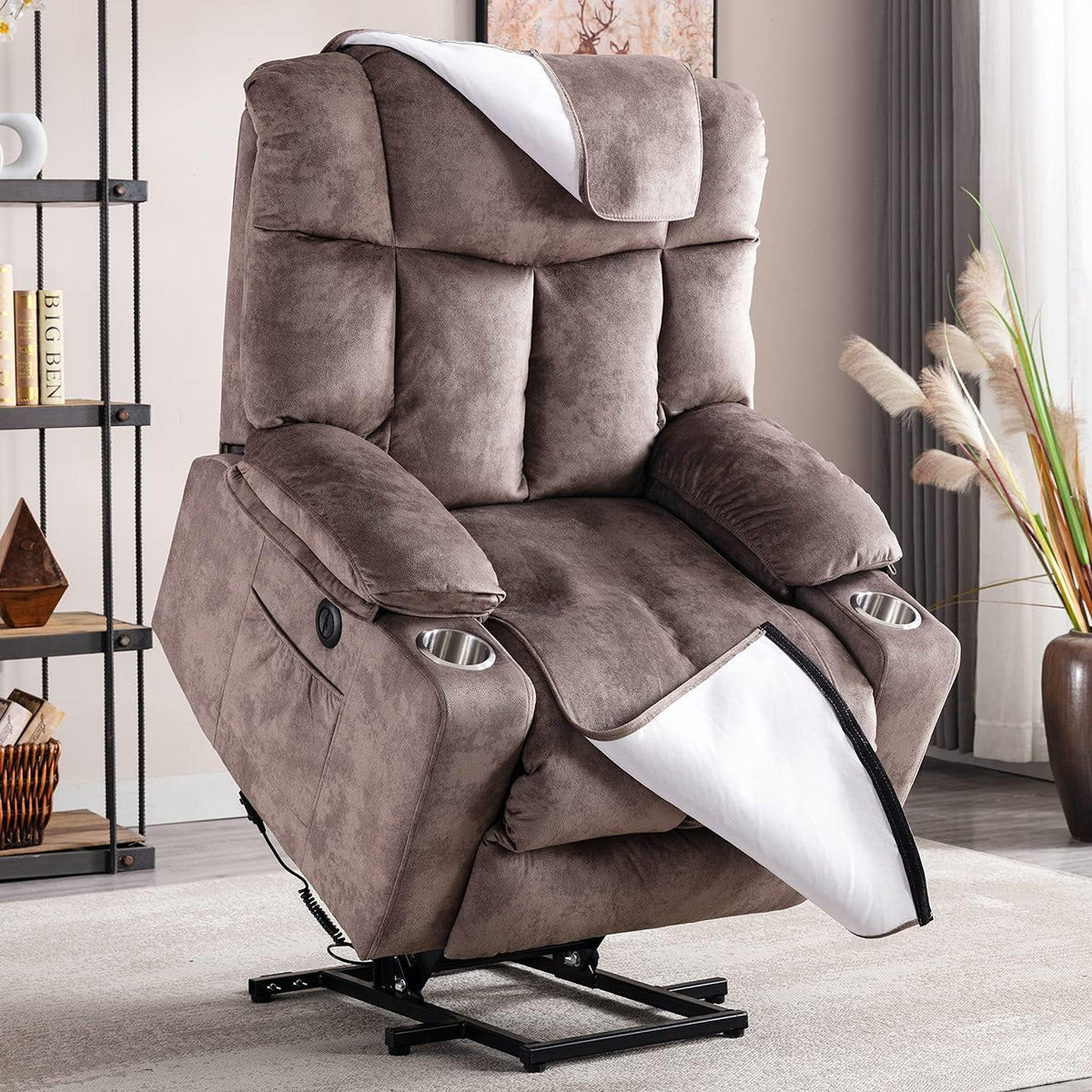 Camel Power Lift Recliner Chair with USB Port and 2 Cup Holders Q953912