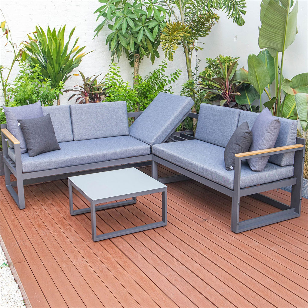 Black 3 Piece Outdoor Aluminum Sectional X973764