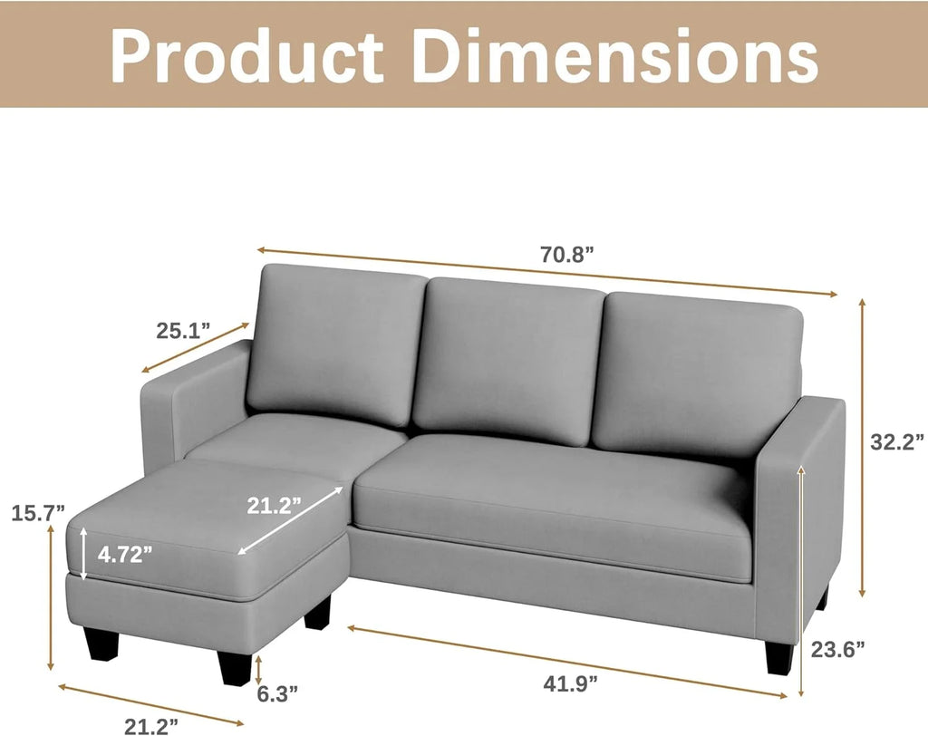 Light Gray Convertible Sectional Sofa with Ottoman H465