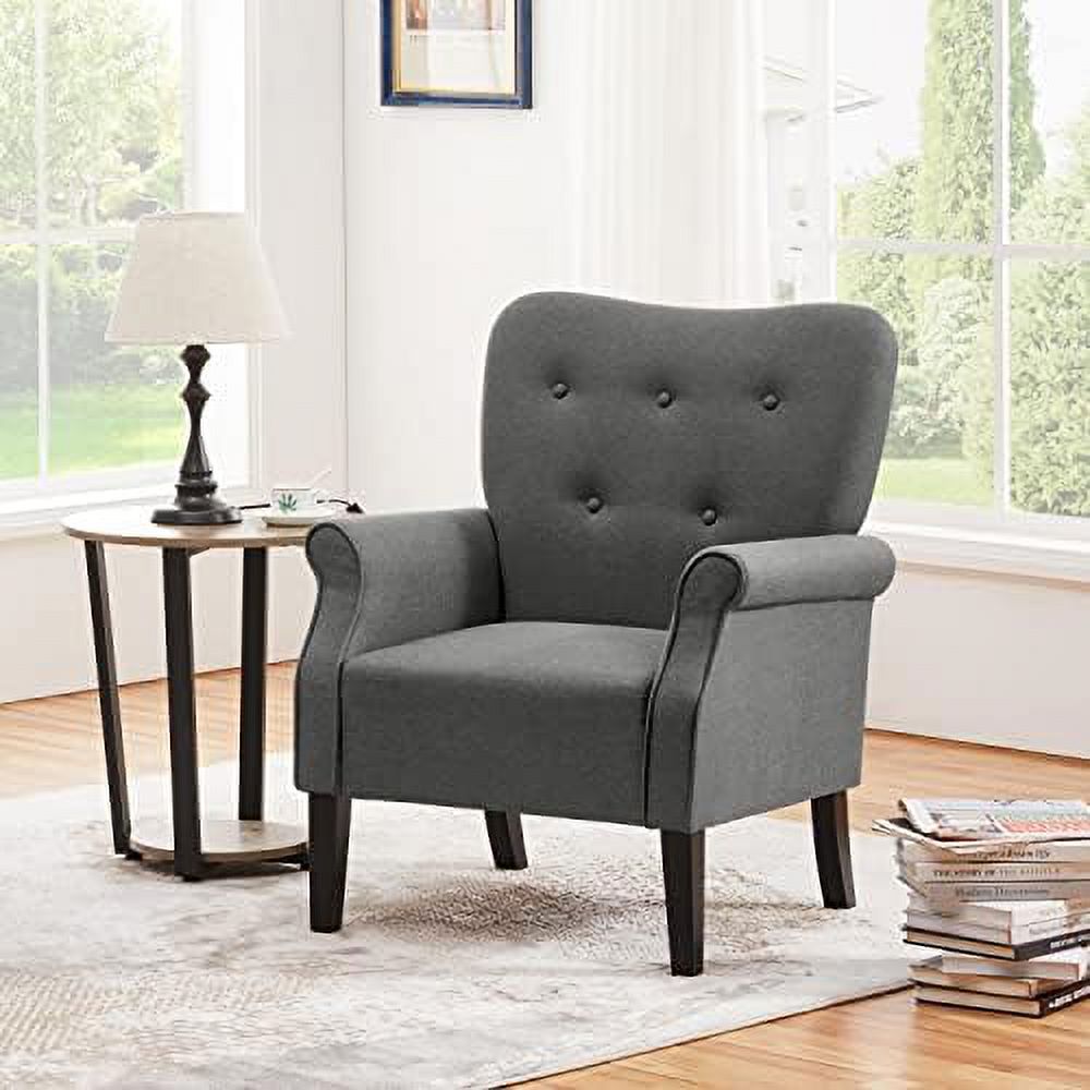 Modern PU Leather Accent Chair with Wood Legs and High Back V607116