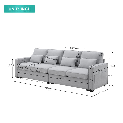 Modern Linen Fabric Sofa with 4 Pillows V42814