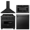 36 in. Dual Fuel Range, Range Hood, Microwave, Dishwasher in Black Stainless Steel X770