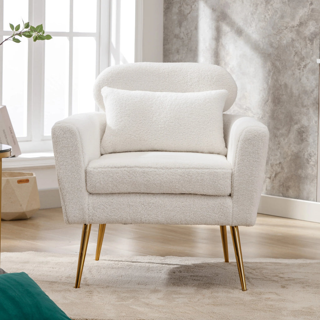 Mid Century Modern Upholstered Accent Chair With Pillow Ivory P531