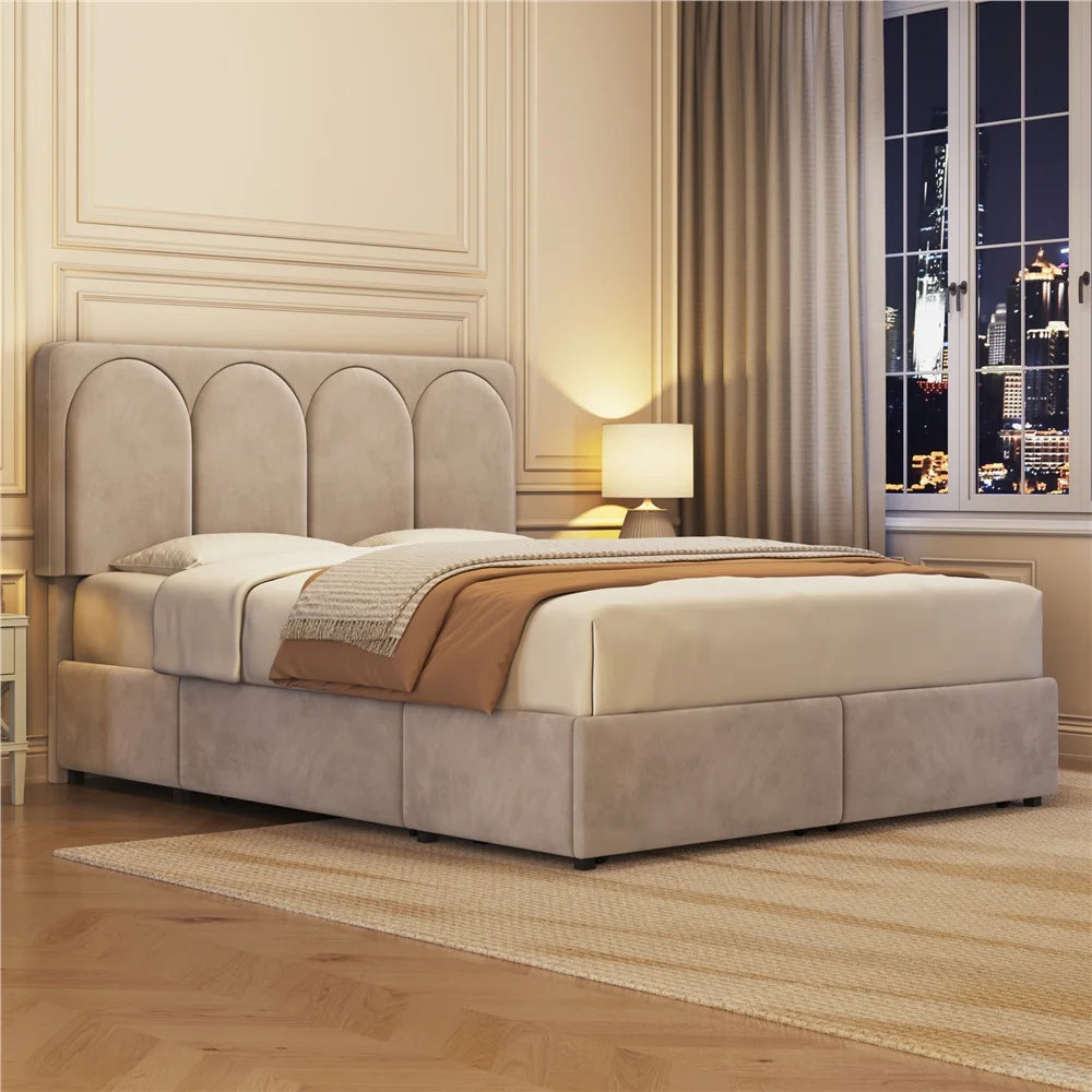 Queen Dark Gray Upholstered Bed with 4 Storage Drawers Z444693
