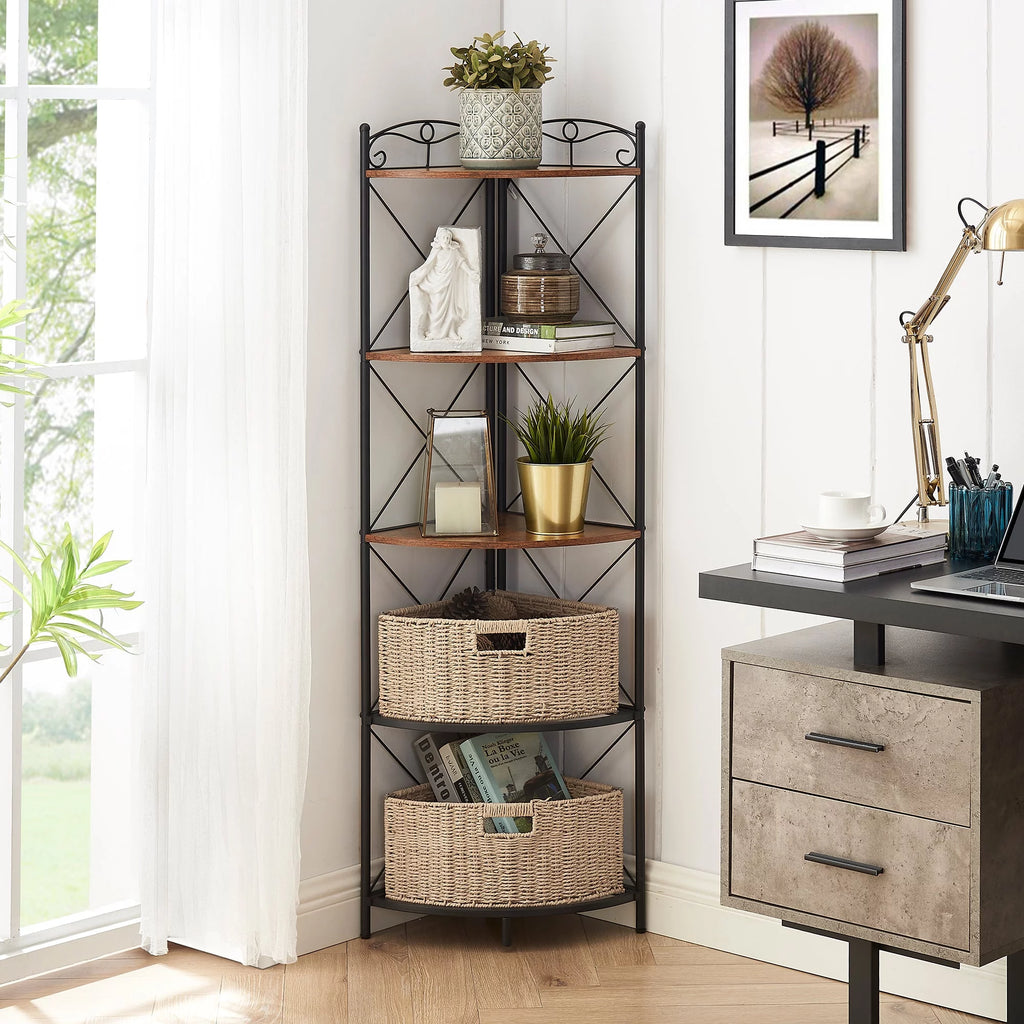 5-Tier Corner Shelf with 2 Folding Baskets L594188