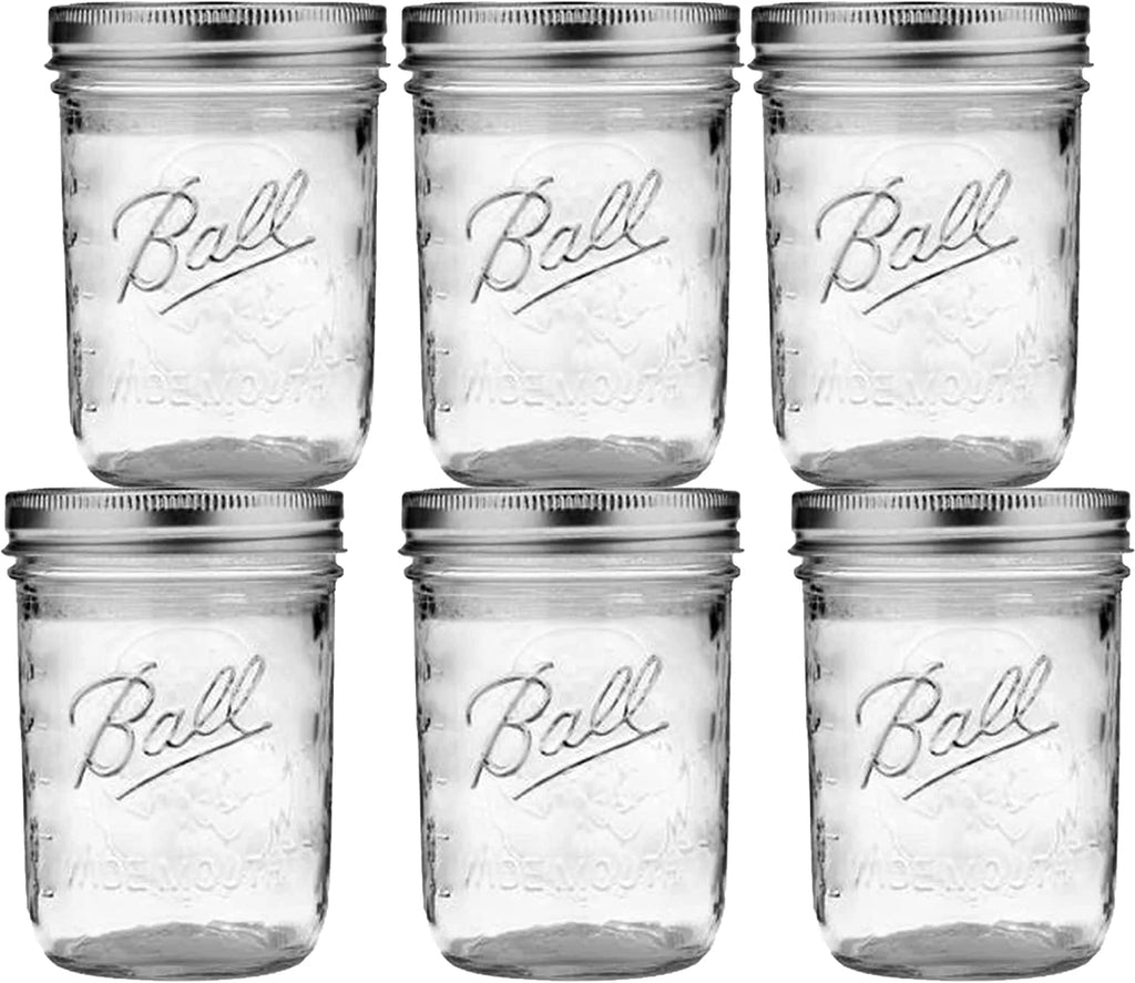 16 oz 6 Pack Wide Mouth Mason Jars with Airtight Lids and Bands C71549