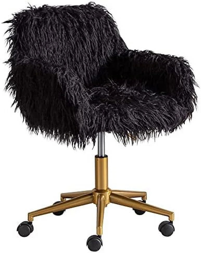 Fluffy Faux Fur Swivel Desk Chair with Wheels R7501