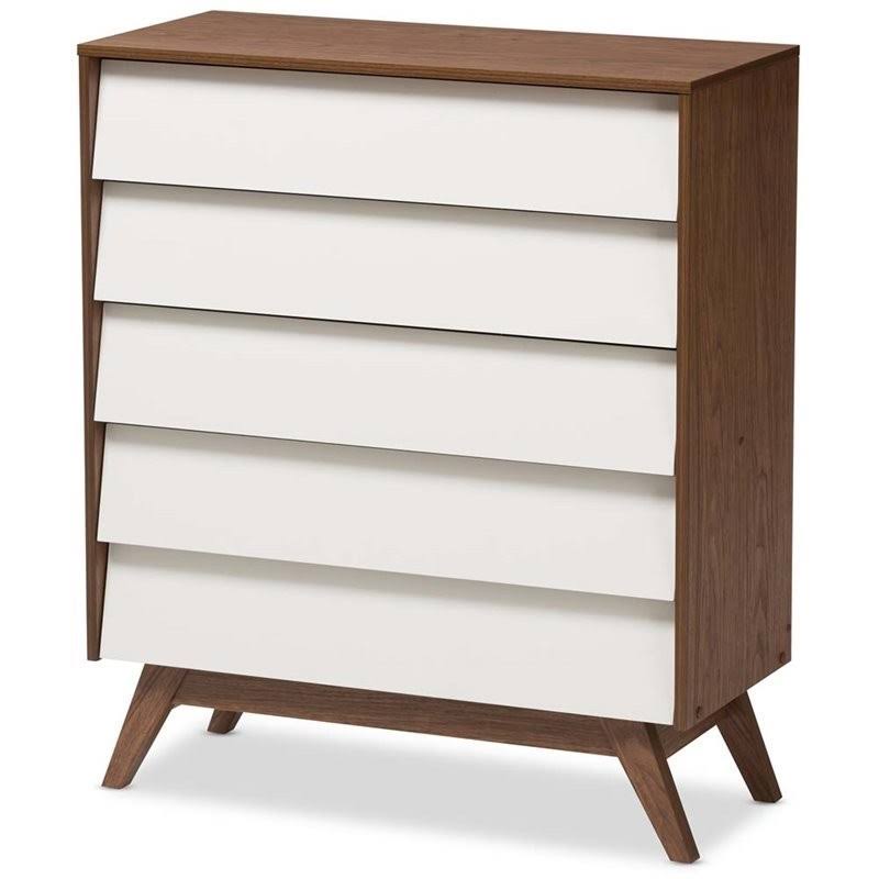 5 Drawer Chest in White and Walnut Brown Z3012