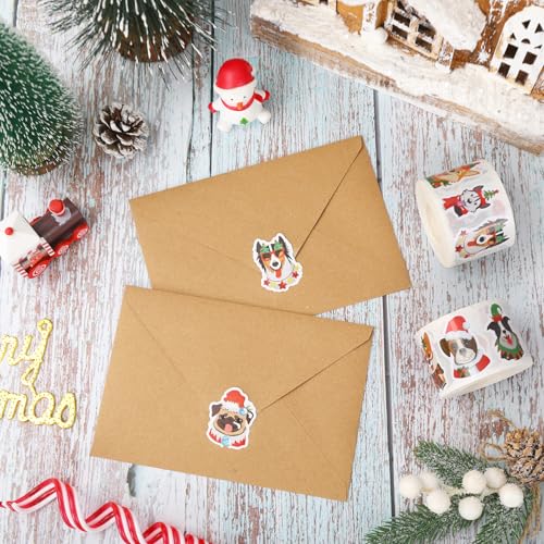1000Pcs Christmas Puppy Dog Self-Adhesive Stickers, 16 Designs, 2 Rolls C490060