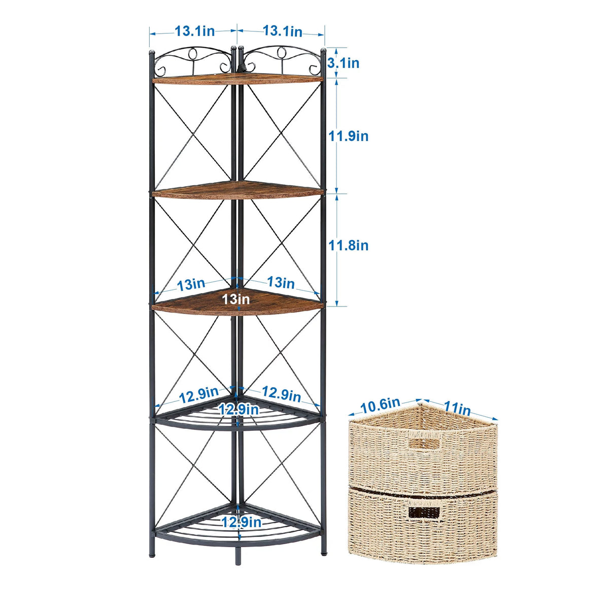 5-Tier Corner Shelf with 2 Folding Baskets L594188