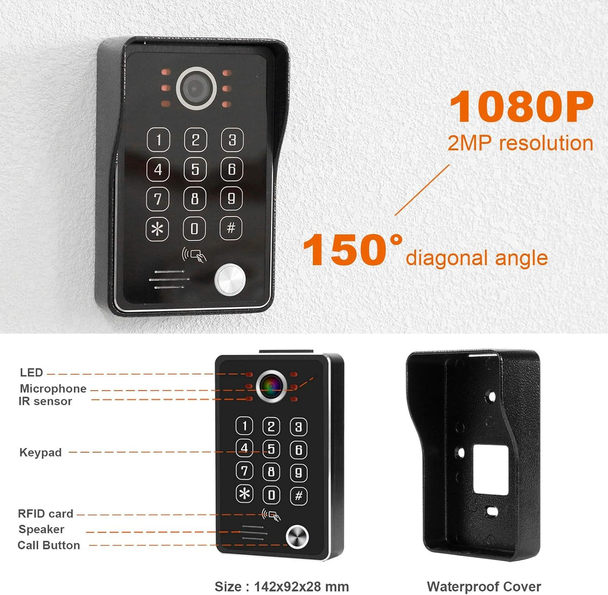 WiFi Video Doorbell with Monitor, 7 Inch Touch Screen Camera 1080P, RFID Password Unlock R286877
