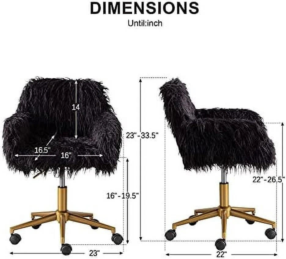 Fluffy Faux Fur Swivel Desk Chair with Wheels R7501