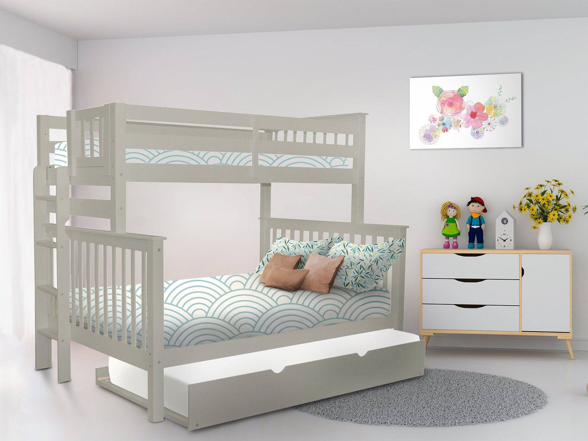 Gray Twin over Full Bunk Beds with End Ladder and Trundle E21827