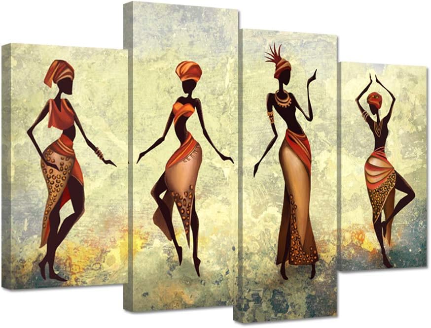 4 Panel Abstract Black Woman Canvas Painting Poster, Pack of 2 Y433