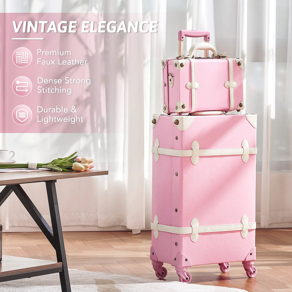 Vintage Hard Shell Suitcase Set with Spinner Wheels TSA Lock and Carry On Briefcase R48073