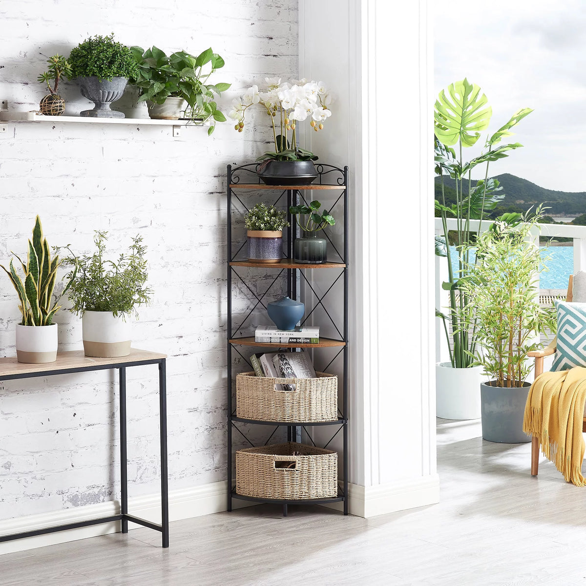 5-Tier Corner Shelf with 2 Folding Baskets L594188