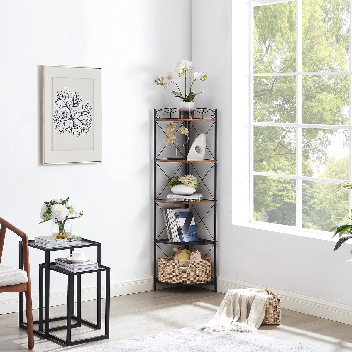 5-Tier Corner Shelf with 2 Folding Baskets L594188